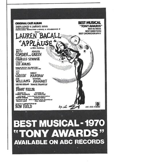Lauren Bacall Applause Tony Awards Advertisement 1970s Vintage Print Ad - Picture 2 of 2